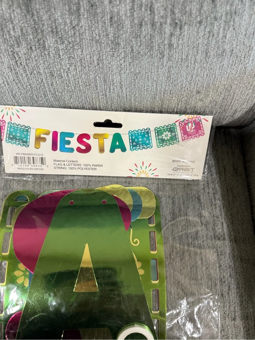 Fiesta Metallic Green and Pink Letter and flag Banner